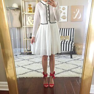 Elegant White Eyelet Dress with Black Trim